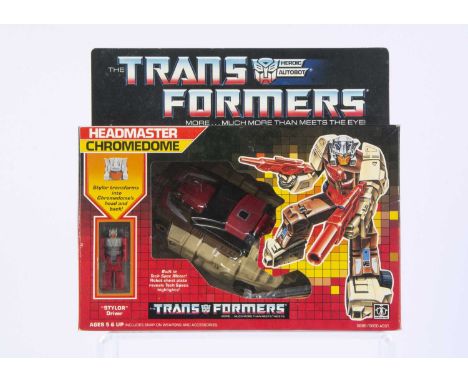 Vintage Hasbro Transformers G1 Autobot Headmaster Chromedome, in original box, opened bubble, complete with Stylor Driver, we