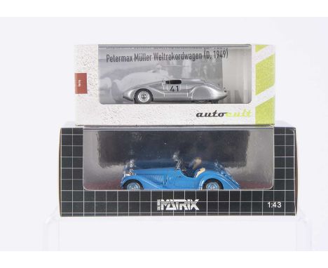 AutoCult 1:43 Petermax Muller Weltrekordwagen, #07000, limited edition of 333, Matrix 1:43 Bugatti Type 57S Corsica Roadster 