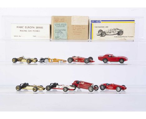 1:43 White Metal Kit Built Cars, including SMTS RL14 Indianapolis Paxton Turbine, Marc Europa Ferrari 250 GTO, John Day McLar