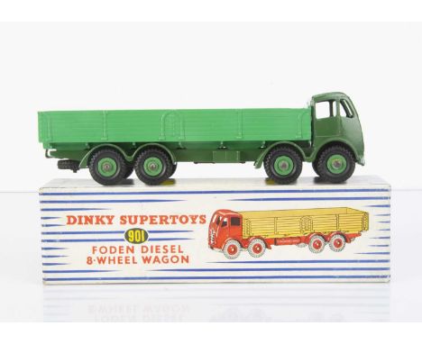 A Dinky Supertoys 901 Foden Diesel 8-Wheel Wagon, scarce issue 2nd type dark green cab and chassis, light green grooved hubs 