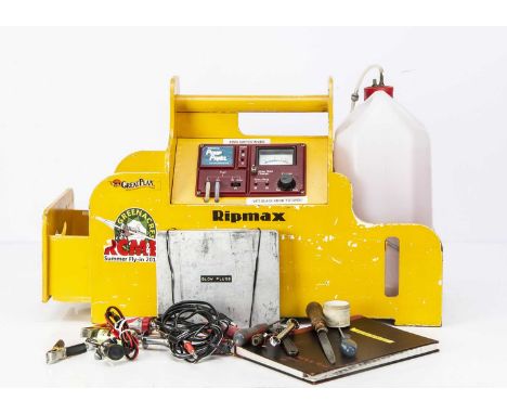 Model Aircraft Refuelling and Starting in converted wooden Mobile Tool box, fitted with a Ripmax Pump Panel with fuel pump, S