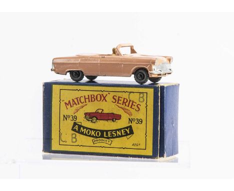 A Scarce Boxed Matchbox Lesney 39a Ford Zodiac Convertible, model from the 1-75 Regular Wheel Series, with tan baseplate and 