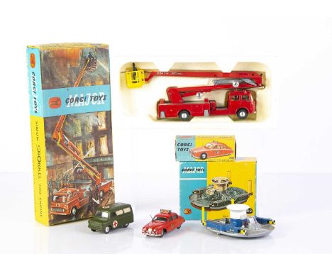 Corgi Major Toys 1127 Simon Snorkel Fire Engine, with 213 2.4l Jaguar Fire Service Car, 1119 H.D.L Hovercraft SR-N1, in origi