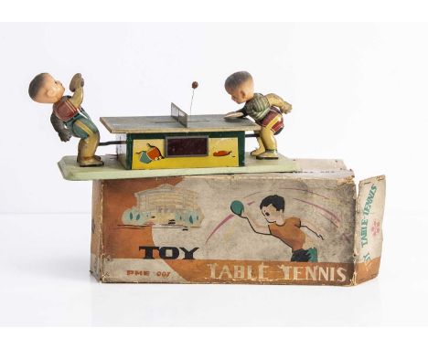 A Chinese Battery-Operated Table Tennis Toy PME 001, made by Beijing Toys No.1 Factory, 1970's, comprising two players with t