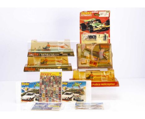 Dinky Toy Helicopters, Bell Police Helicopter (3), 736 Bundesmarine Sea King Helicopter, with 1009 Lotus F1 Racing Car Kit, i