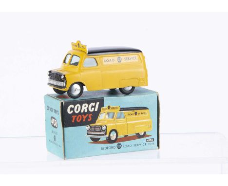 A Corgi Toys 408 Bedford AA Road Service Van, yellow/black body, smooth roof, divided windscreen, flat spun hubs, in original