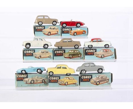 1950's Corgi Toy Cars, 203 Vauxhall Velox Saloon, 204 Rover 90 Saloon, 206 Hillman Husky, 303 Mercedes-Benz 300SL Open Roadst