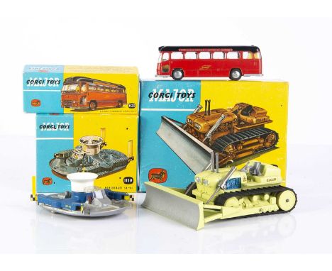 Corgi Major Toys, 1102 Euclid TC-12 Tractor with Dozer Blade, 1120 Midland Red Motorway Express Coach, flat spun hubs, 1119 H