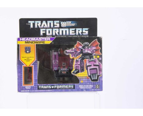 Vintage Hasbro Transformers G1 Decepticon Headmaster Mindwipe, in original box, opened bubble, complete with Vorath Trainer, 
