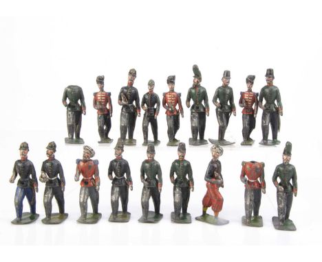 Krause Germany 58mm (4) and 65mm (14) scale pre WW1 lead figures,  Prussian and British 19th Century subjects, all weapons mi