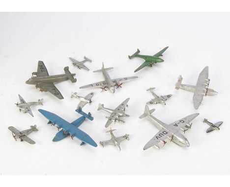 Dinky Toy Aircraft, 60w Flying Boat, blue body, 62r Four Engined Liner, green body, red trim, 62y Giant High Speed Monoplane,