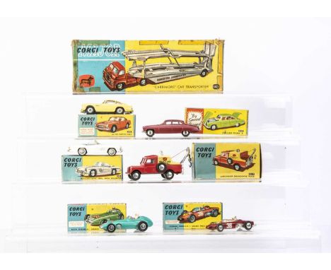 Corgi Toys Car Transporter, Cars &amp; Breakdown Vehicle, 1101 Carrimore Car Transporter, 238 Jaguar Mark X, metallic cerise 