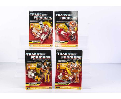 Vintage Hasbro Transformers G1 Technobot Autobots, Afterburner, Nosecone, Strafe, Lightspeed, all in original opened packagin