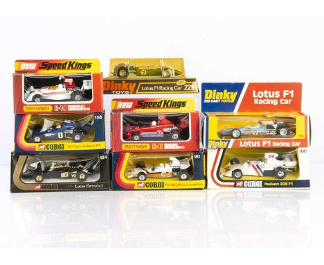 Matchbox, Corgi & Dinky Toys F1 Cars, Matchbox SpeedKings K-41 Martini Brabham, K-44 Surtees TS16, Corgi 154 JPS Lotus,158 El