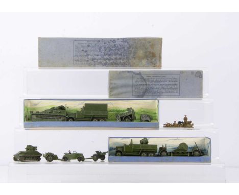 Pre-War Military Dinky Toys, including 151 Medium Tank Set, 161 Mobile Anti-Aircraft Set, in original boxes, with loose 152a 