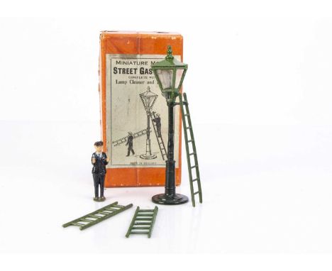 Boxed John Hill Street Gas Lamp complete with Lamp Cleaner and Ladder, lamp is c/w original cellophane 'glass', with 2 additi