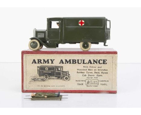 A Britains Pre-WW2 square-nose version No.1512 Army Ambulance, with driver and wounded man on stretcher, in original box, app