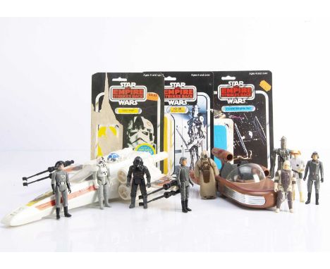 Vintage Star Wars Figures, Vehicles & Cardbacks, including Kenner Land Speeder, Battle Damaged X-Wing, nine figures including