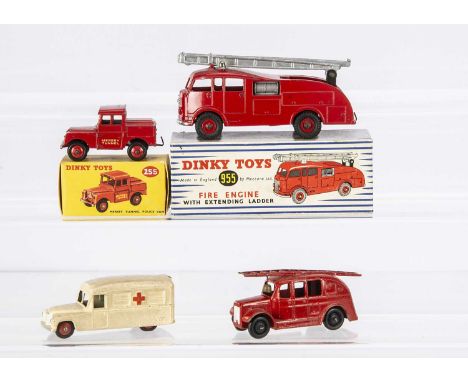 Dinky Toys Emergency Service Vehicles, 955 Fire Engine With Extending Ladder, 255 Mersey Tunnel Police Van, in original boxes
