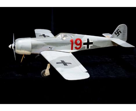 A Radio Controlled kit built Fokker Wolf 190 Monoplane, wood construction, finished in German WW11 grey, silver and red with 