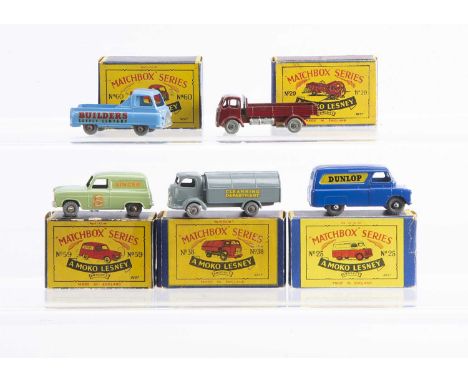 Five Boxed Models From The Matchbox Lesney 1-75 Regular Wheel Range, 20a ERF Lorry, 25a Bedford Van 'Dunlop' with GPW, 38a Re