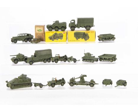 Military Dinky Toys, 676 Armoured Car, 623 Army Covered Wagon, in original boxes, with loose pre-war 152a Light Tank, 162a Li