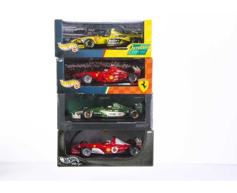 Hot Wheels 1:18 Formula 1 Racing Cars, Ferrari F399 Eddie Irvine, Jordan 199 Damon Hill, Ferrari F2003-GA Rubens Barrichello,