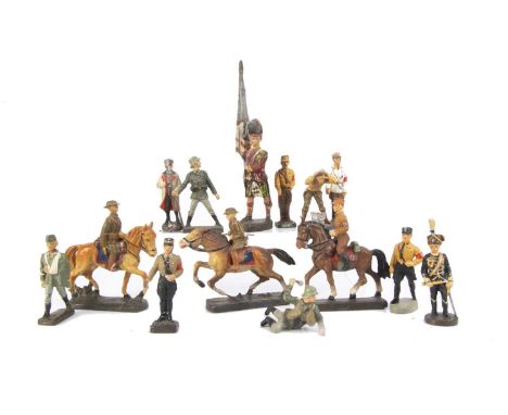 70-75mm scale German composition figures by Lineol and Elastolin, with a few by other makers, comprising recast and/or repain