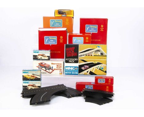 Collection of Tri-ang Minic Motorway including various Vehicles Road Rail items and Track, M1543 maroon Humber Super Snipe, i