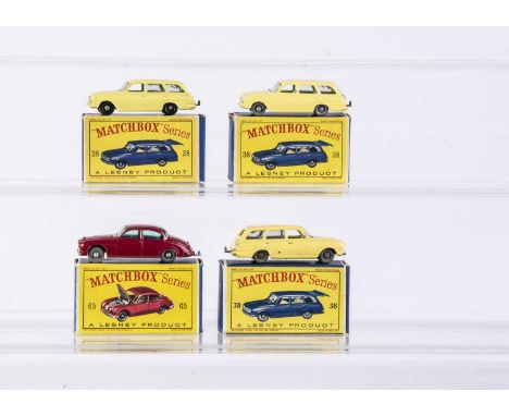 Three Boxed Matchbox Lesney 38b Vauxhall Victor Estate Car Models, from the 1-75 Regular Wheel range, including SPW and BPW v