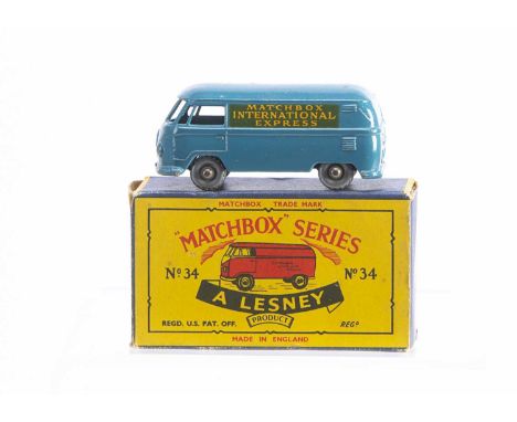 A Scarce Boxed Matchbox Lesney 34a Volkswagen Microvan 'International Express', model from the 1-75 Regular Wheel Series, a v