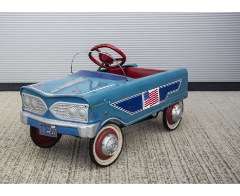 A Murray Ohio Manufacturing Co Compact Tee Bird Pedal Car, 1960's issue, repainted pressed steel body in blue with silver pai