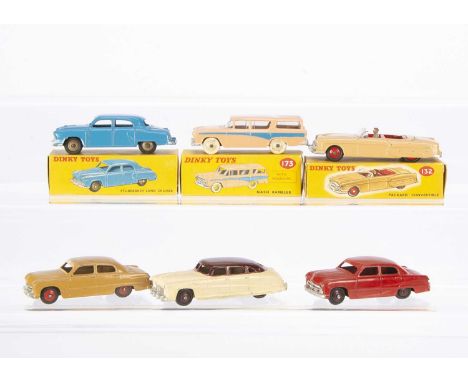 Dinky Toys American Cars, 172 Studebaker Land Cruiser, blue body, fawn hubs, 132 Packard Convertible, tan body, red interior 