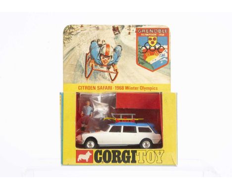 A Corgi Toys 499 Citroen Safari 1968 Winter Olympics, white body, blue roof, boot and interior, 'Grenoble Olympiade 1968' bon