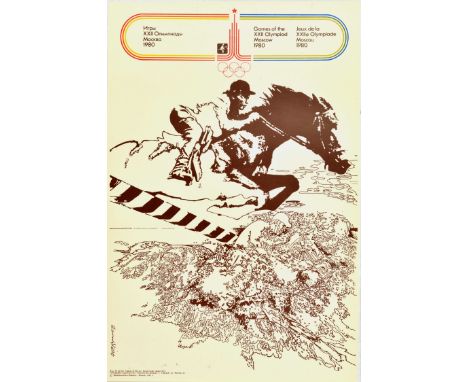 Original vintage sport poster for the 1980 Olympic Games held in Moscow Russia featuring a dynamic design of horse riders com