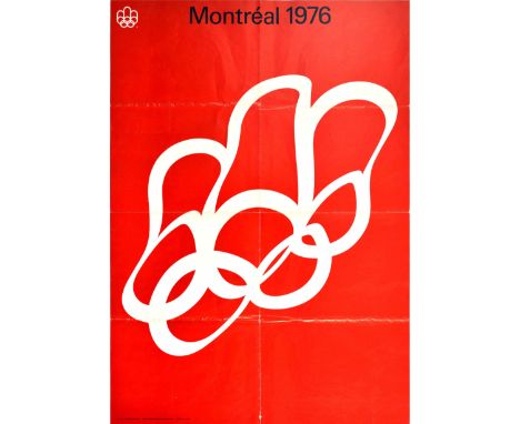 Original vintage sport advertising poster for the Summer Olympic Games 1976 held in Montreal featuring the read and white col