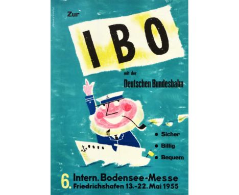 Original vintage travel poster - zur IBO mit der Deutschen Bundesbahn sicher billig bequem 6 Intern. Bodensee Messe Friedrich