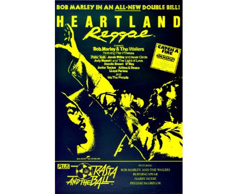 Original vintage documentary film poster advertising Bob Marley in an all new double bill - Heartland Reggae plus Rasta and t