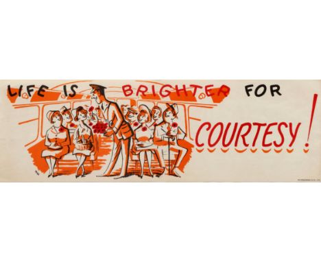 Original vintage travel advertising poster possibly published by London Transport or another UK bus network to promote courte