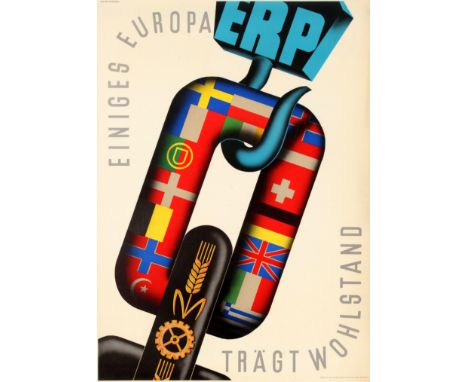 Original vintage propaganda poster for the post-war US sponsored European Recovery Program (1948) known as the Marshall plan 