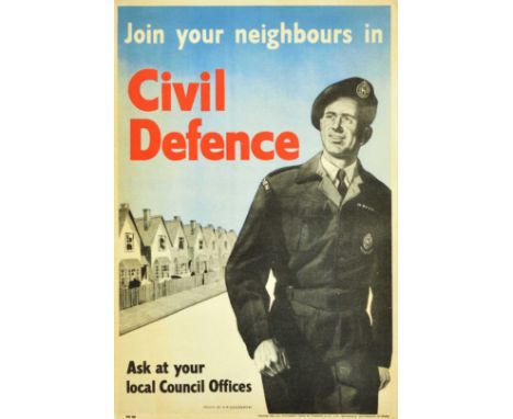 Original vintage Civil Defence recruitment propaganda poster - Join your neighbours in Civil Defence Ask at your local Counci