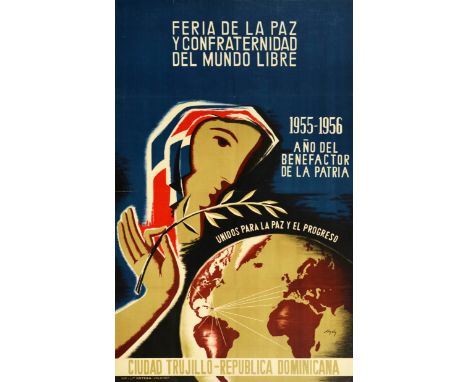 Original vintage advertising poster for the Free World Peace and Brotherhood Fair held in the Dominican Republic 1955-1956 Fe