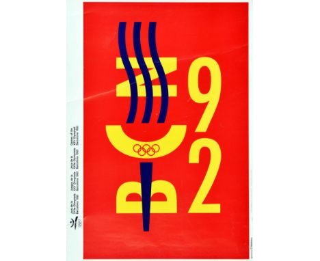 Original vintage sport poster for the 1992 Summer Olympics held in Barcelona Spain / Games of the XXV Olympiad held from 25 J