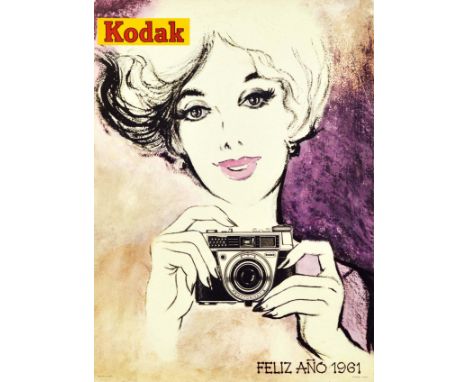 Original vintage advertising poster for Kodak - Feliz Ano 1961 / Happy New Year - featuring an elegant illustration of a smil