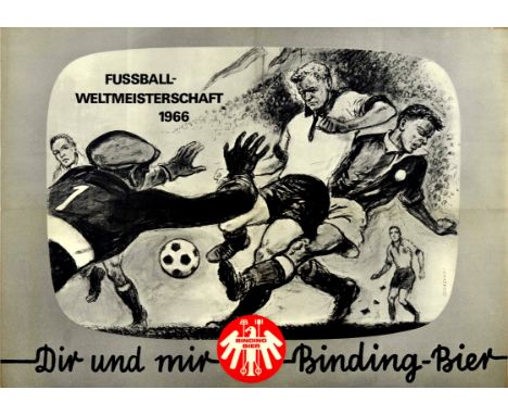 Original vintage sport themed drink advertising poster - Dir und mir Binding Bier / You and me Binding Beer - featuring a bla