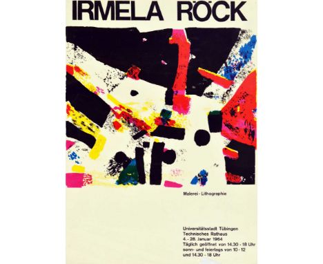 Original vintage art exhibition poster for Irmela Rock Malerei Lithographie Universitatsstadt Tubingen Technisches Rathaus / 
