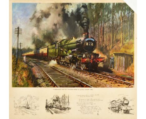 Original vintage travel poster - A Thoroughbred Heads The 'Cathedrals Express' Up Chipping Campden Bank - featuring artwork b