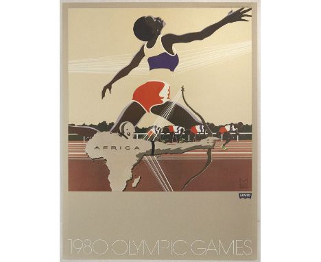 Original vintage sport poster published by the Levi Strauss clothing brand (founded 1853) for the 1980 Moscow Olympic Games f