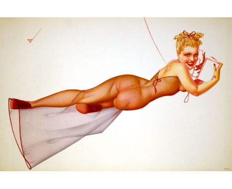 Original vintage pin-up girl poster designed by George Petty. George Brown Petty IV (April 27, 1894 - July 21, 1975) was an A