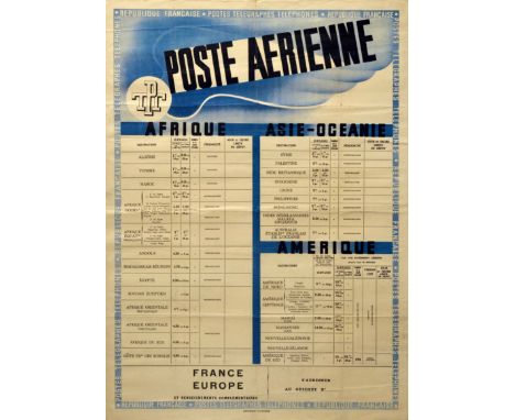 Original vintage poster advertising Poste Aerienne air mail postage services by PTT Postes Telegraphes et Telephones (the Fre